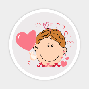 Pink heart from cute man cartoon Magnet